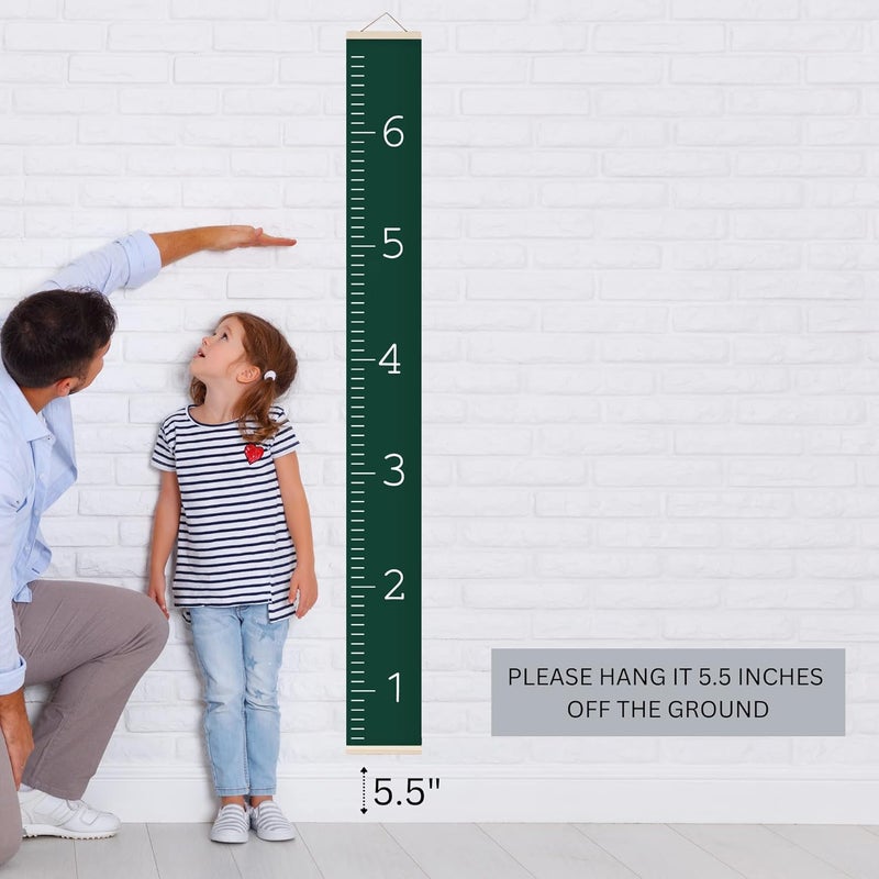 Morxy Canvas Growth Chart for Kids - Unisex Kids Room Wall Decor - Measuring Height Chart- Wall Tape with Height Chart for Kids (Canvas, Plain Dark Green) - Image 3
